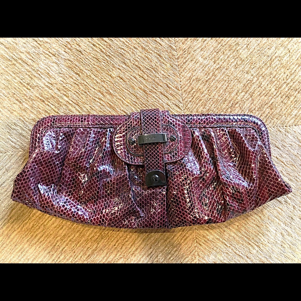 Sale: Rafe Python Clutch Wine, Hot Buy, Pre-Owned